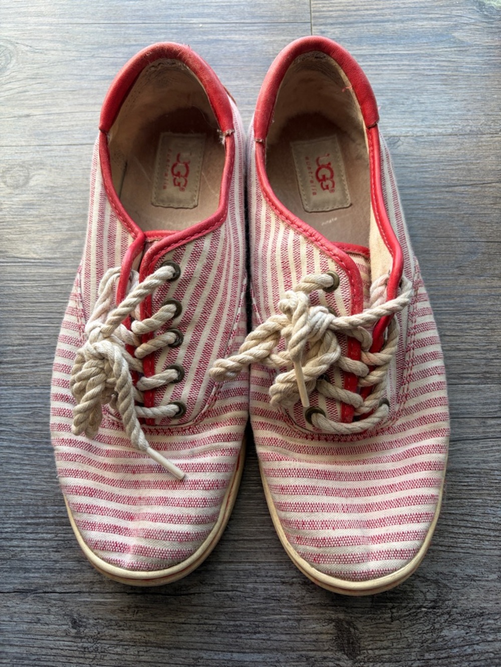 UGG Pink and Cream Striped Canvas Lace-Up Sneakers